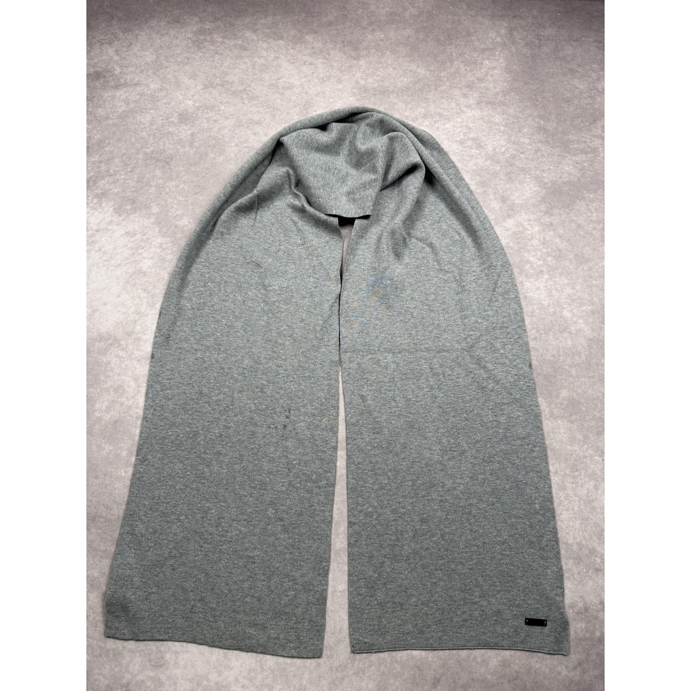 BOSS‎ Hugo Boss Scarf Mens One Size Gray Knit Logo Patch Classic Winter